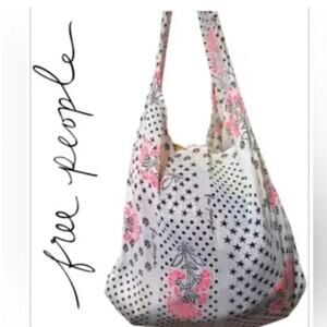 Free People Reusable Cotton Shopping Bag Cream Black Pink Floral Polka Dots
